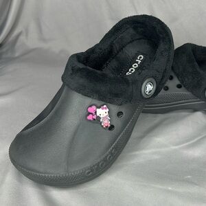 Crocs Men's 6 Women's 8 Classic Fuzzy Lined Black Faux Fur Clog